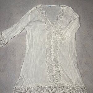 Blue Island Woman’s Cover Up Beach‎ Vacation White With Embroidered Trim Size L